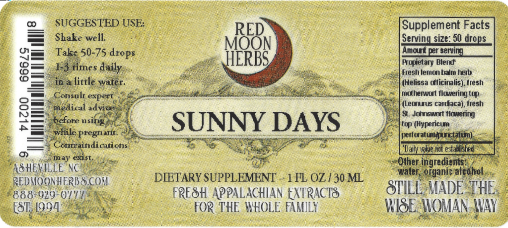 Sunny Days Herbal Extract of Lemon Balm, Motherwort, and St. John's Wort Suggested Dosage and Supplement Facts