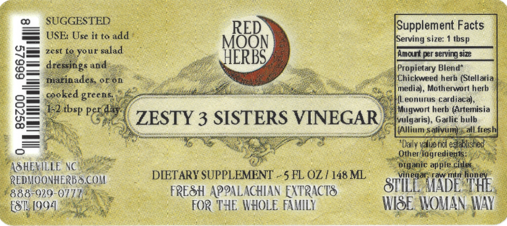 Zesty Three Sisters Herbal Vinegar of Garlic, Chickweed, Motherwort, and Mugwort Suggested Uses and Supplement Facts